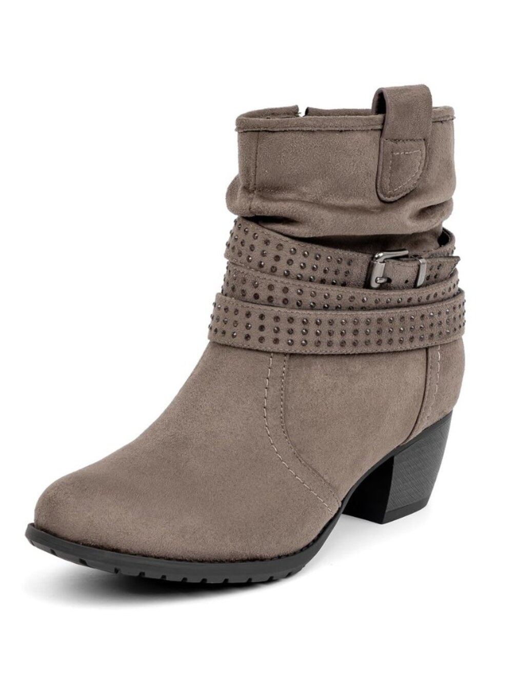 Women's Mid Calf Boots,Round Toe Comfort Low Heel Slouchy Dress zip booties with